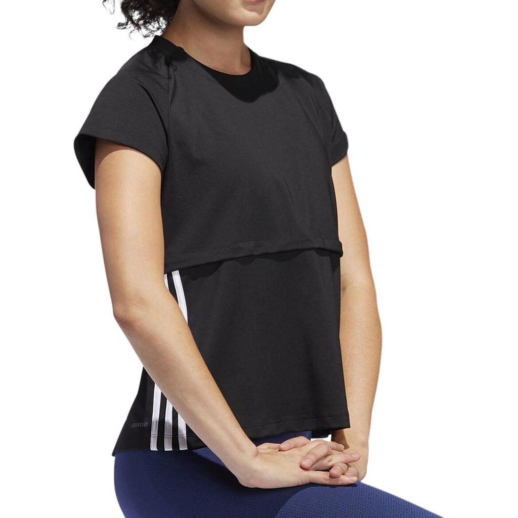 Adidas Casual Training Split Hem Design Comfortable Striped Sports T-Shirt Women Tops Black FL2048