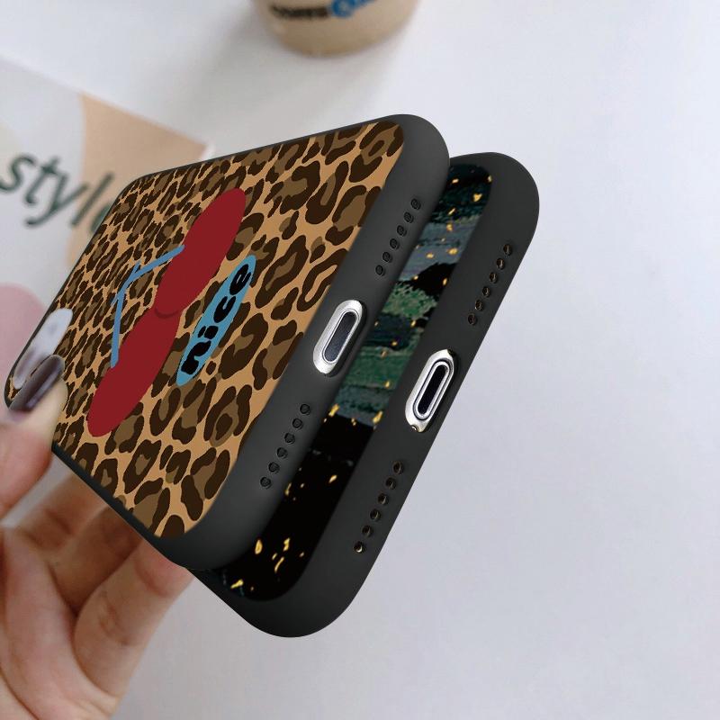 Capa de leopardo para iPhone Samsung A55 A35 M34 S24 Xiaomi Redmi 13 Pro 14C Huawei Honor à prova de choque para telefone, preto fosco TPU anti-riscos, totalmente coberto