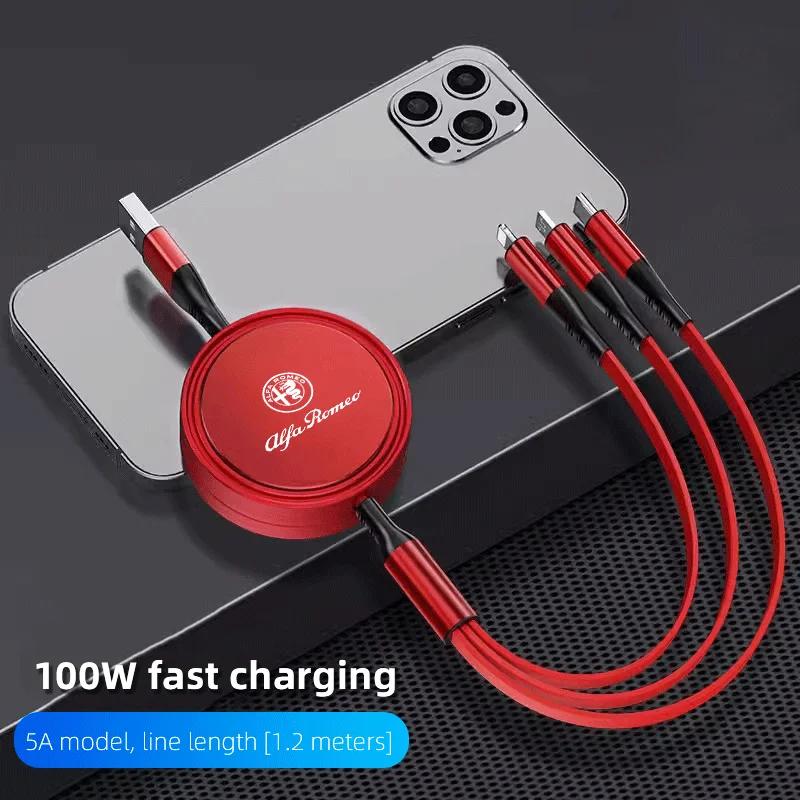 Car Stickers For Alfa Romeo 3 In 1 Retractable Data USB Cable Phone Charging Cable For Alfa Romeo Giulia Stelvio Giulietta 156 1