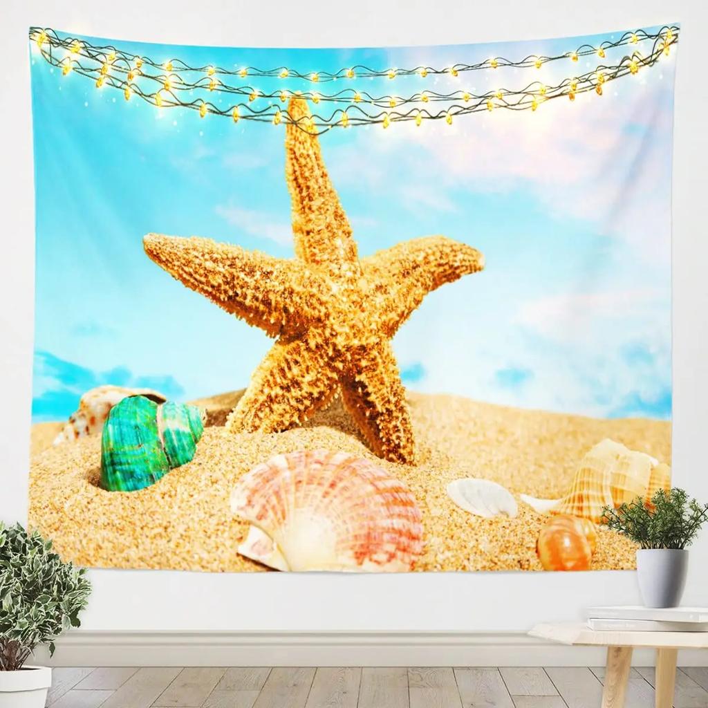 Starfish Seashells Tapestry Sea Creatures Tapestry Beach Blue Ocean Tapestry Wall Hanging Bedroom Living Room Dorm Decoration