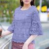 ZANZEA Women Casual Round Neck Half Sleeve Lace Patchwork Blouse