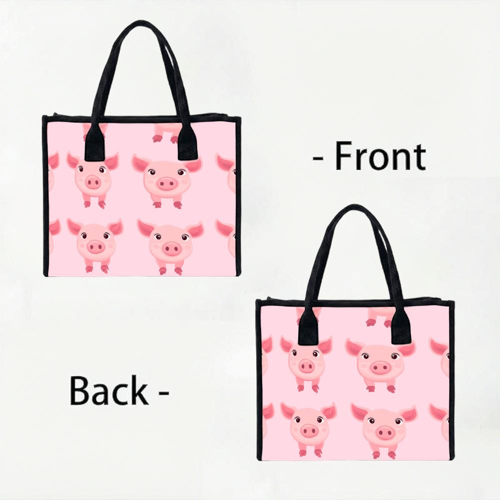Cute Pink Pig Printed Women Tote Bag Fashion Casual Portable Daily Use Shopping Bag