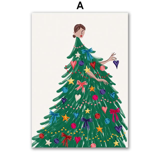 Christmas Tree Girl Santa Claus Car Gift Party Wall Art Canvas Painting Nordic Posters Prints Picture For Living Room Home Decor