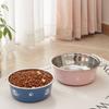 Pet Cat Feeding Bowl Stainless Steel Plastic Non-slip Single Bowl Food Drinking Tray Feeder Drop-resistant Durable Pet Dog Bowl
