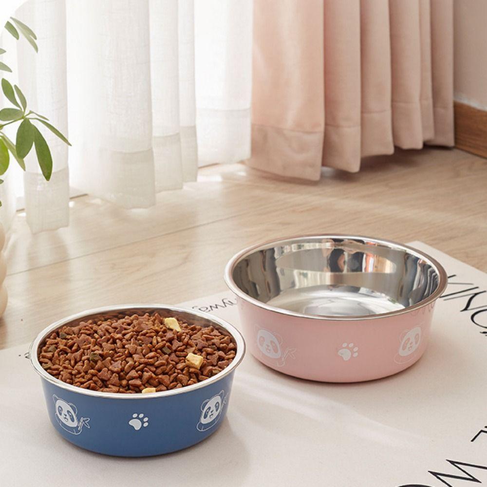 Pet Cat Feeding Bowl Stainless Steel Plastic Non-slip Single Bowl Food Drinking Tray Feeder Drop-resistant Durable Pet Dog Bowl