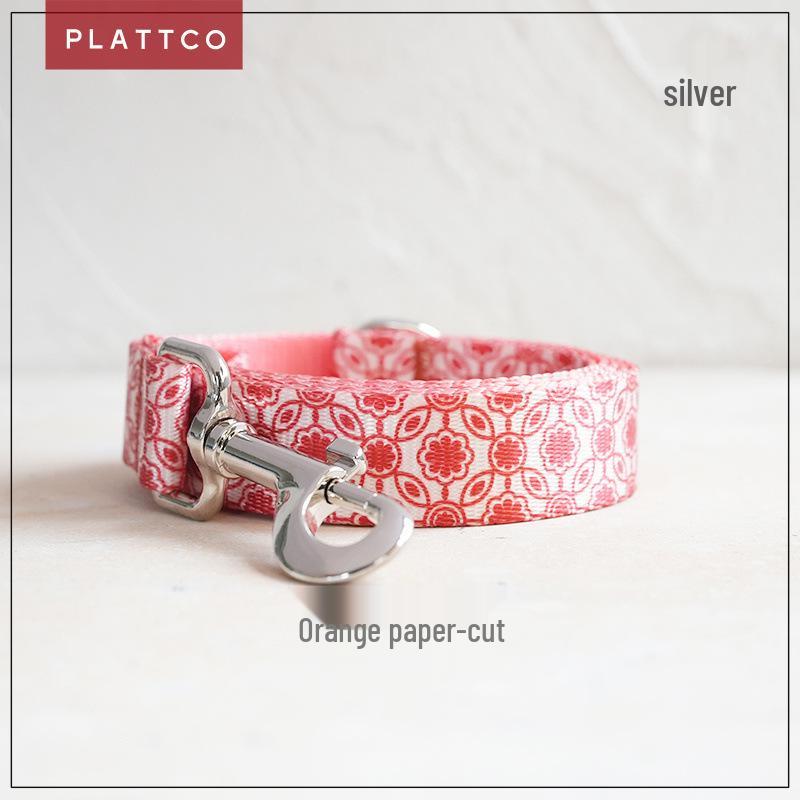 PLATTCO Orange Flower Pet Collar and Leash - Nylon, Patterned, PDL344 Medium: 2.5cm x 120cm