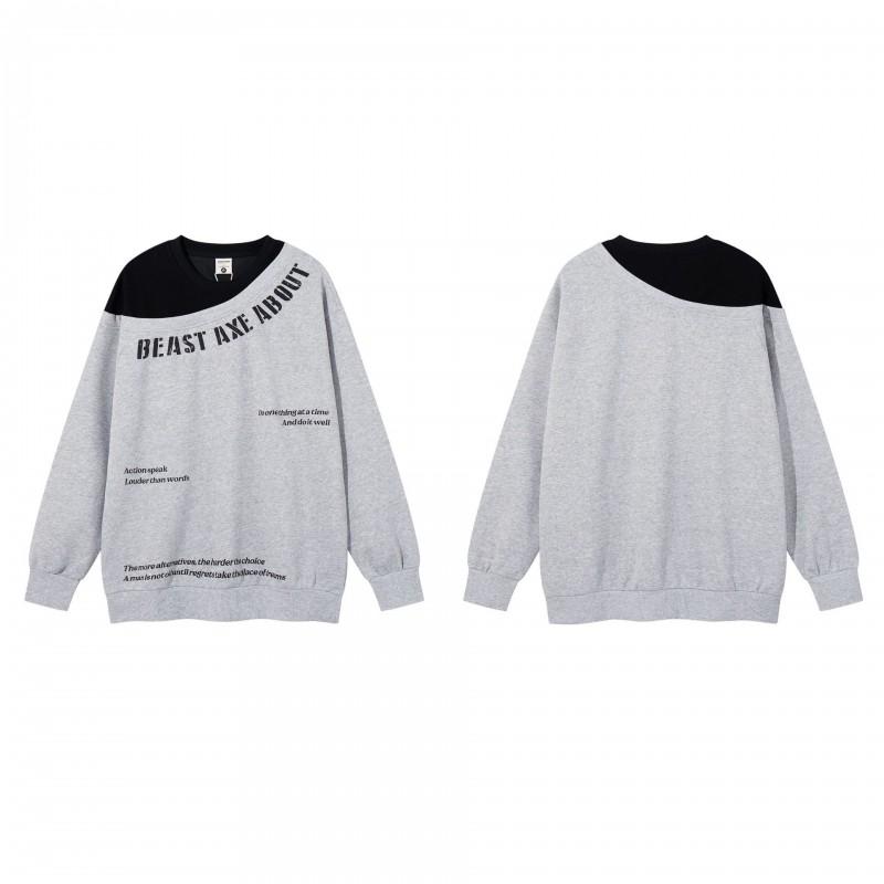 Unisex Oversized Retro Streetwear Hoodie With Asymmetrical Shoulder Seam Design Cotton Blend Pullover Fall