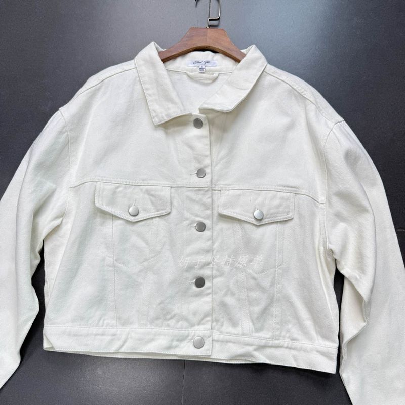 Export Single 100% Cotton White Short Denim Tooling Style Thin Coat Loose Version Boot-Cut Version Denim Jacket Coat Outwear