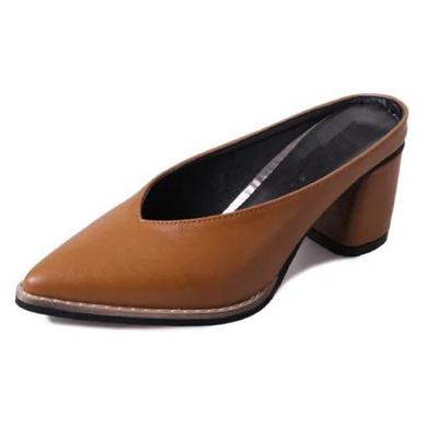 New Summer Slippers Womens Shoes Square Thick Heels Shallow Mouth Slippers Pointed Sandals Ladies Slides Muller Shoes