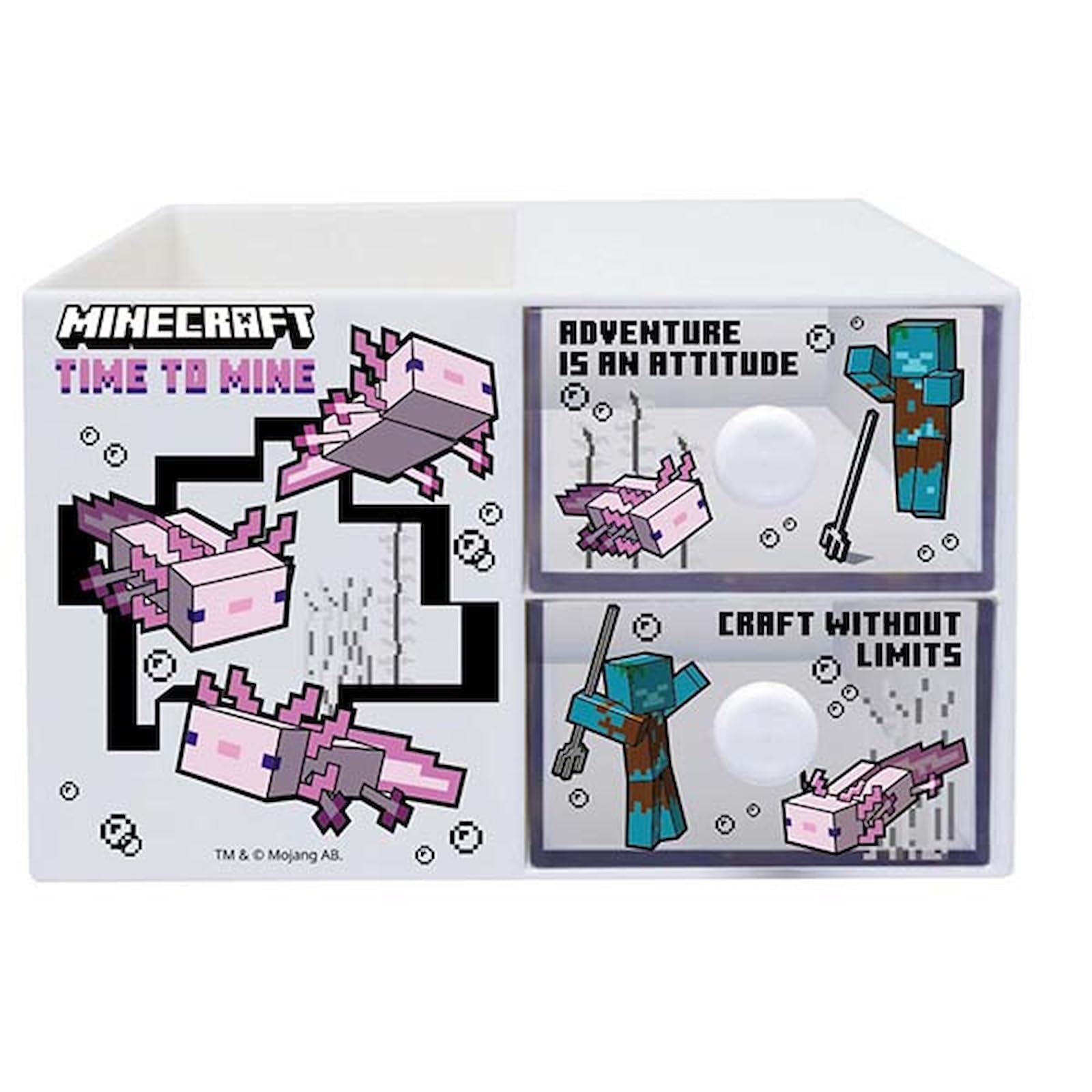 K Company Minecraft Axolotl Plastic Chest with Pen Stand CPS-MCT-UP H8.9×W14×D10.1cm