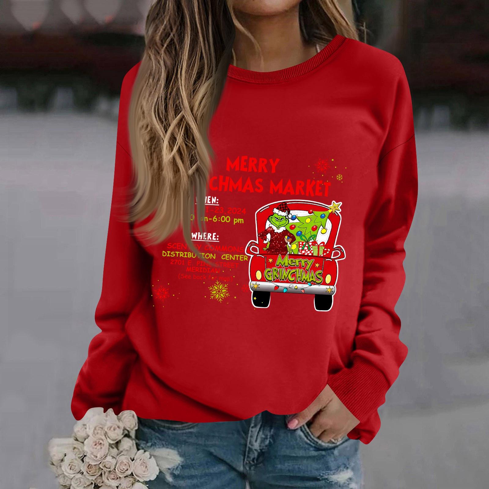 

Женская модная повседневная толстовка с длинным рукавом, однотонная, с рождественским принтом, с круглым вырезом XL