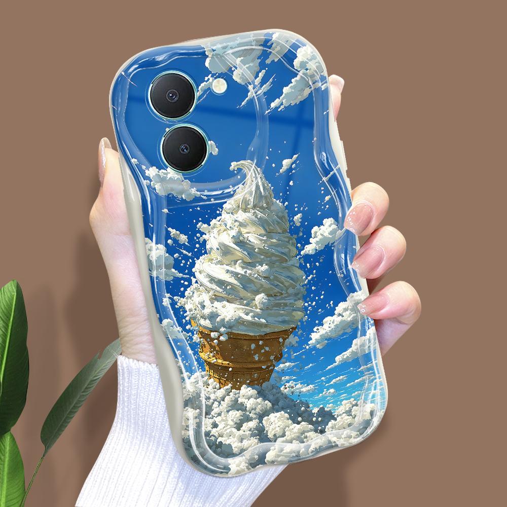 Cute Cartoon Pattern Cream Texture Casing Wavy Edge Soft Silicone Cover Phone Case for Vivo