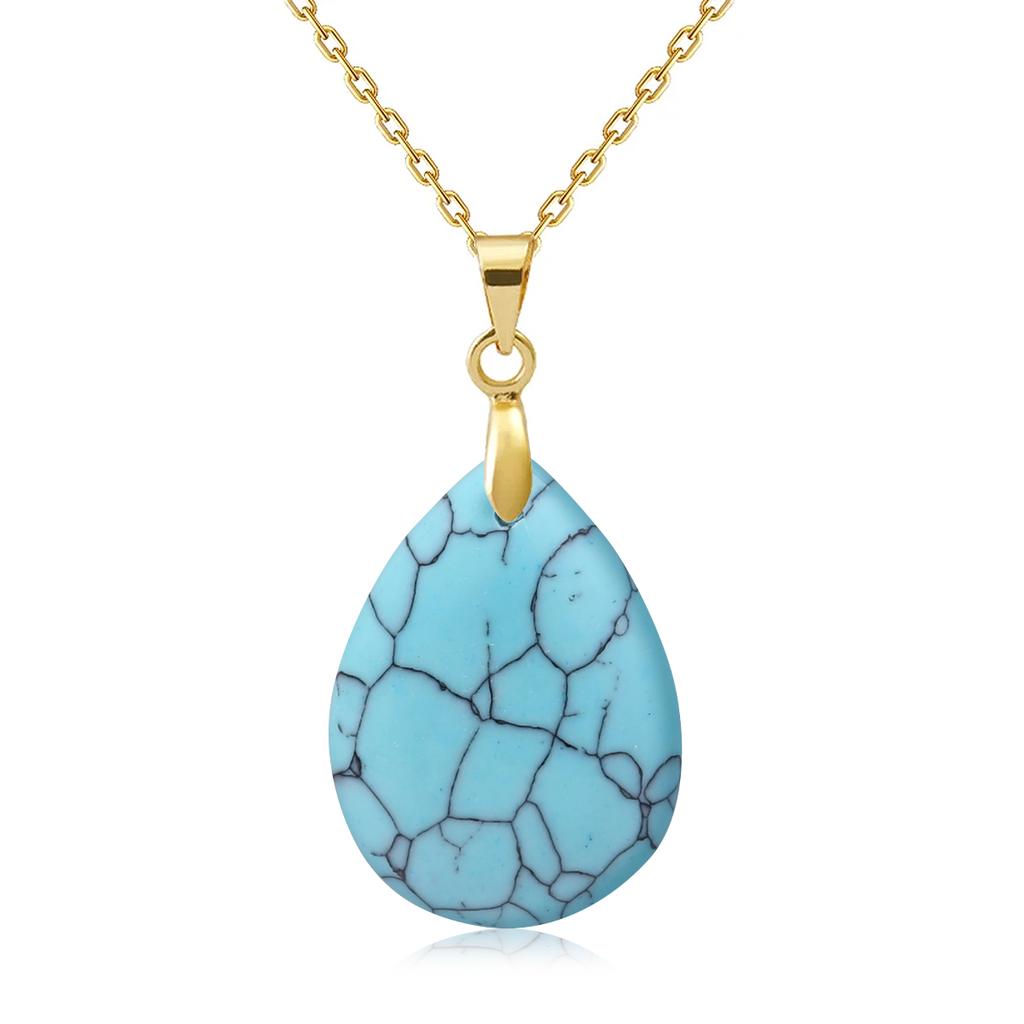 New Fashion Natural Stone Crystal Pendant Teardrop Simple Pendant Necklace Earrings Making Jewelry With Chain Collar