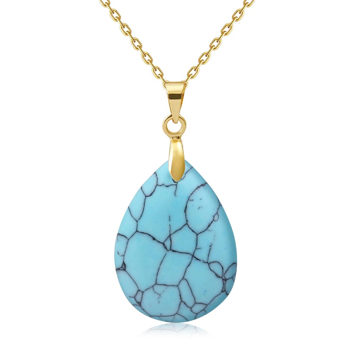 

New Fashion Natural Stone Crystal Pendant Teardrop Simple Pendant Necklace Earrings Making Jewelry With Chain collar
