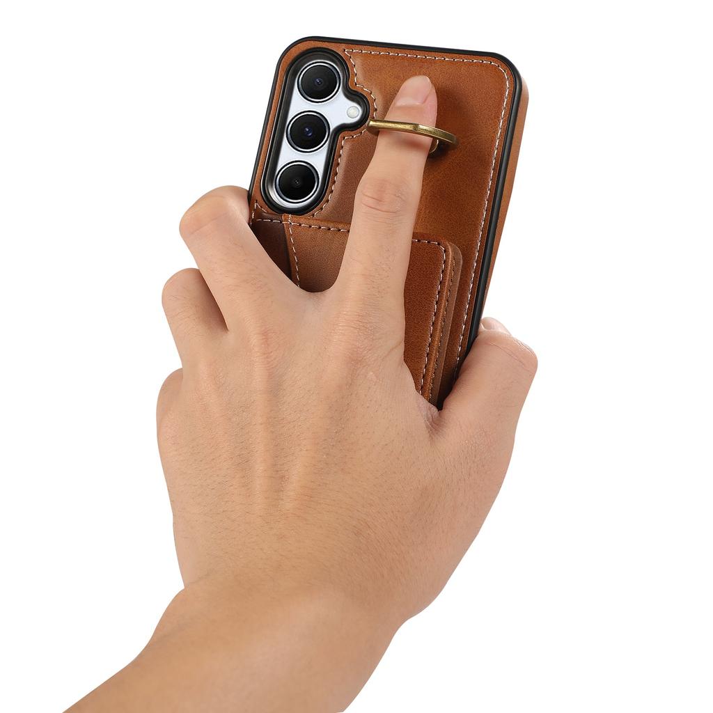 For Samsung Galaxy A54 5G PU Leather Back Case Card Holder Kickstand Phone Cover with Wrist Strap