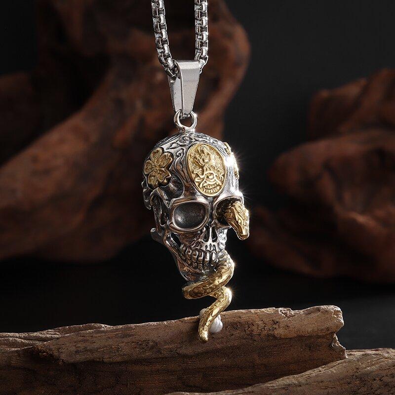 Retro Domineering Ouroboros Wrapped Around The Tree of Life Pendant Necklace Men's Personalized Punk Cool Casual Jewelry Gift