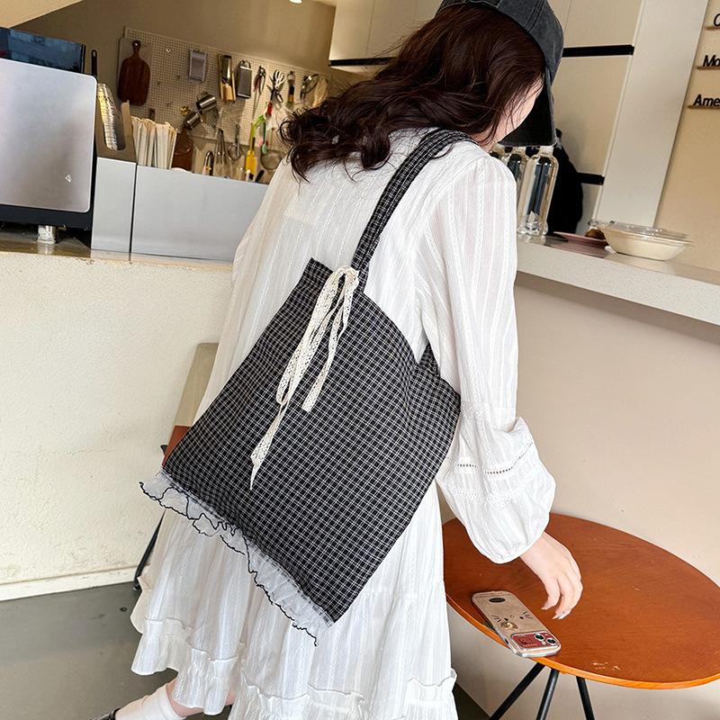 Korean Version of Fashion Underarm Bag Women's Bag 2025 New Plaid Canvas Bag Capacity Shoulder Bag Shopping Bag Bag