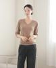 Keulleiseu 100% Wool V-Neck 3/4 Sleeve Knit_Camel