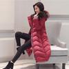 Woman Winter Down Cotton Parka Jacket Coat Outwear Long Hooded Fur Collar Zipper Pocket Loose Diamond Pattern Warm Solid Color