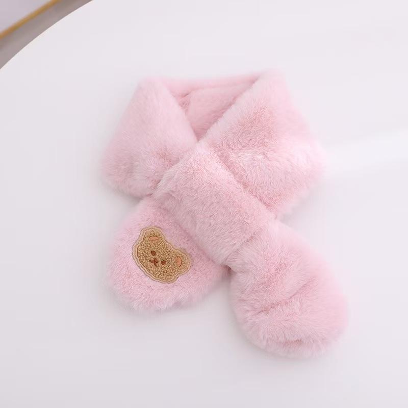 Boys Girls Winter Scarfs Thick Plush Cross Children's Scarf Baby Bib Cute Cartoon Rabbit Faux Fur Neck Protection Warm Shawl