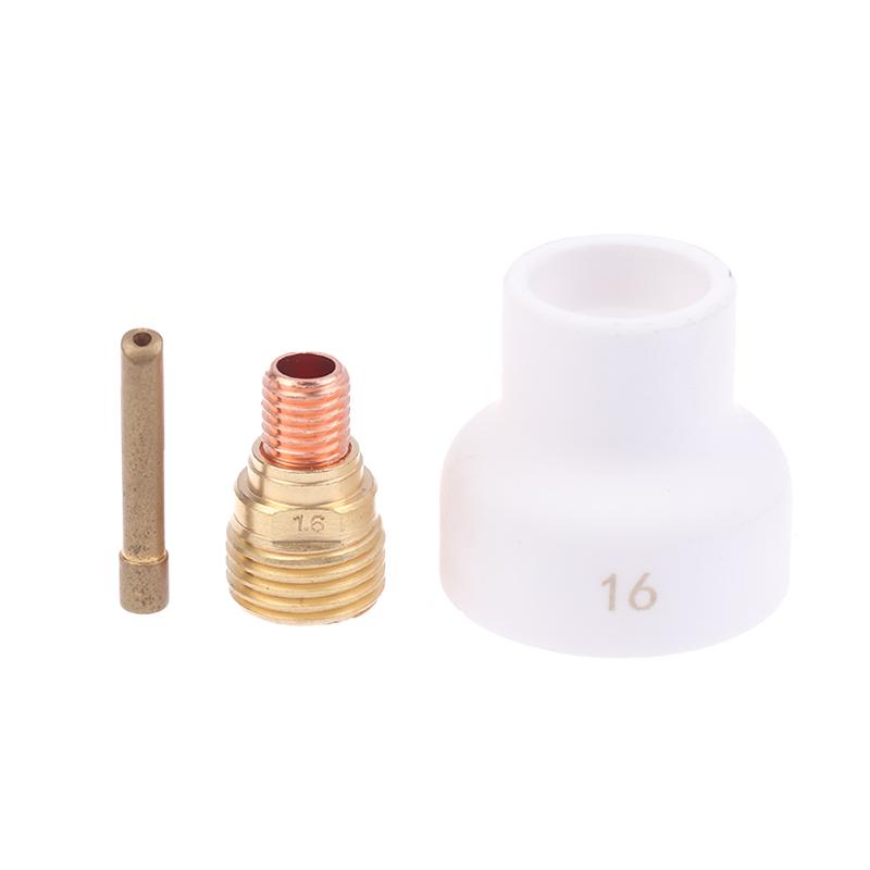 3 szt. Spawanie TIG #16 1.6/2.4/3.2mm Biała ceramiczna dysza Alumina Cup Zestaw palników Wp9 20 25 Krótkie tuleje zaciskowe Korpus Soczewki gazowe Zestawy