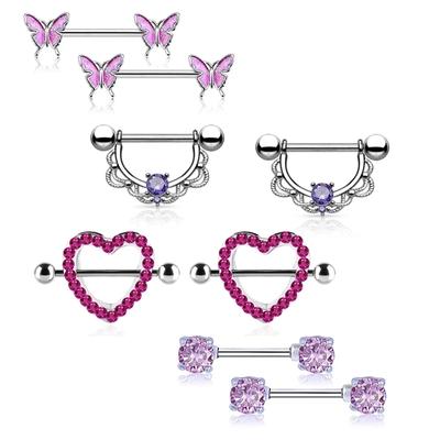 1 Paar Nippel Barbell 14g Kristall Nippel Piercing Schmetterling Nippel Schmuck Herz Nippel Ring Bar Edelstahl Körper Piercing für Frauen