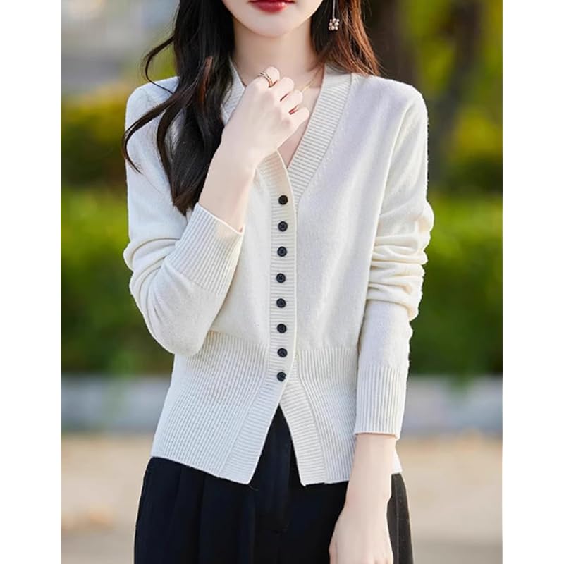 [EASTEMPO] cardigan ladies spring office Relaxing knit Plain color casual business Fashionable large size (JP, alphabet, XL, white)