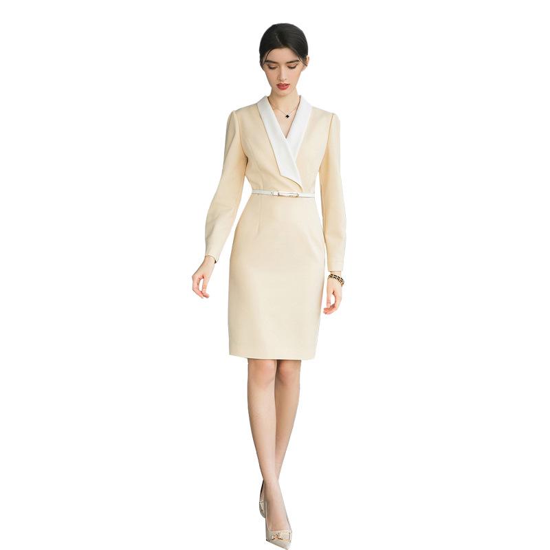 Women's Yellow Slimming Suit Dress Set - Professional OL Style for Formal Occasions in Autumn and Spring