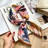 Commuter elegant flower silk scarf women's contrasting color retro printing satin scarf shirt with multi-purpose decorative small scarf