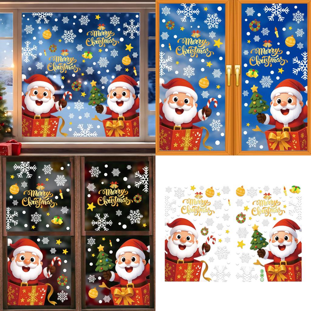 Festive Pvc Christmas Snowflake And Santa Static Stickers For Window Decoration