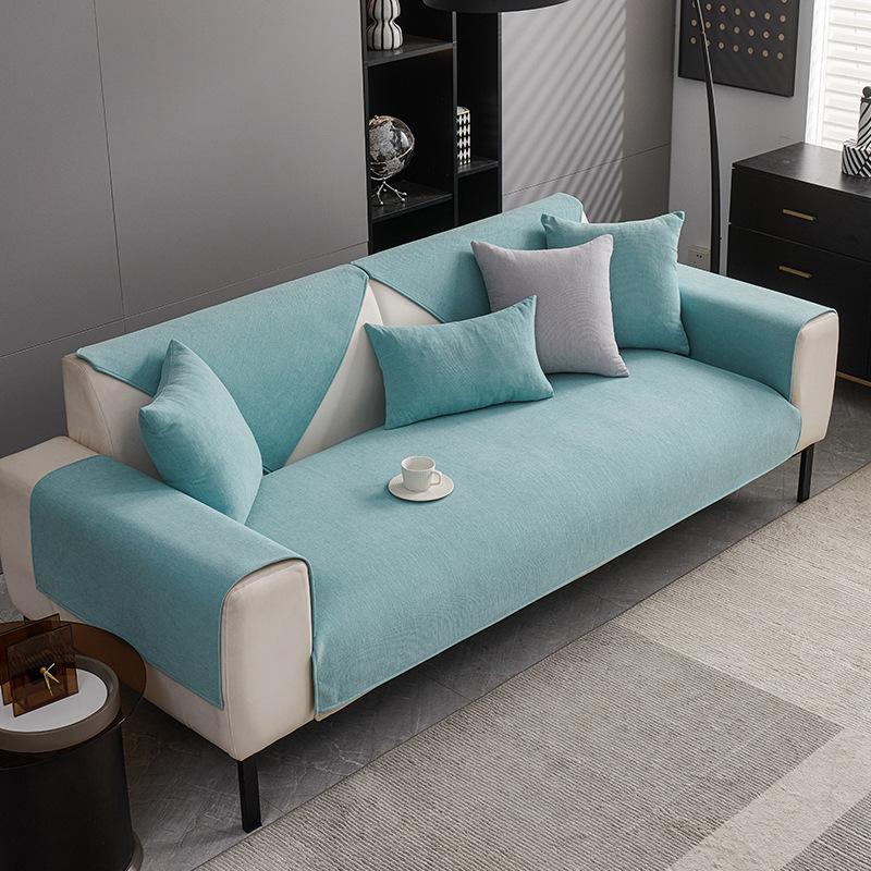 Solid Color Simple Sofa Cover Fabric For All Seasons Non Slip Soft And Sticky Sofa Cushion Cover Straight Row One-Piece Laying