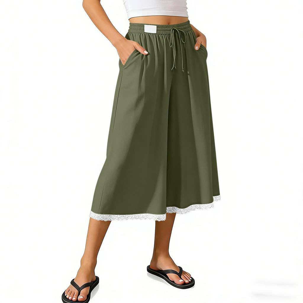 Women's Fashionable Wide-Leg Beach Cropped Pants, Loose-Fit Casual Pants