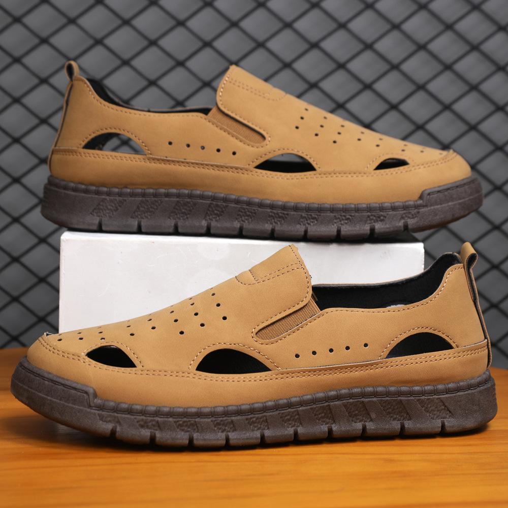 20252025 popular summer men's sandals ultra-light hole men's shoes flat slippers casual shoes black