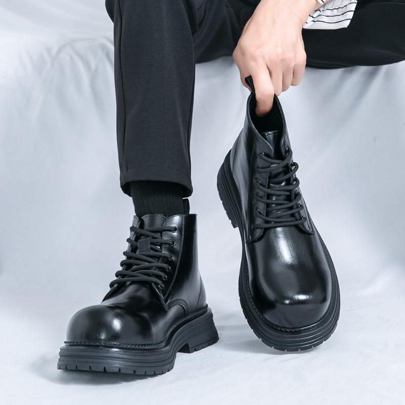 Men Boots Black Brown Thick Soled Durable Leather Shoes European Style Lace Up Business Retro Fashion Chelsea Boots Size 38-45