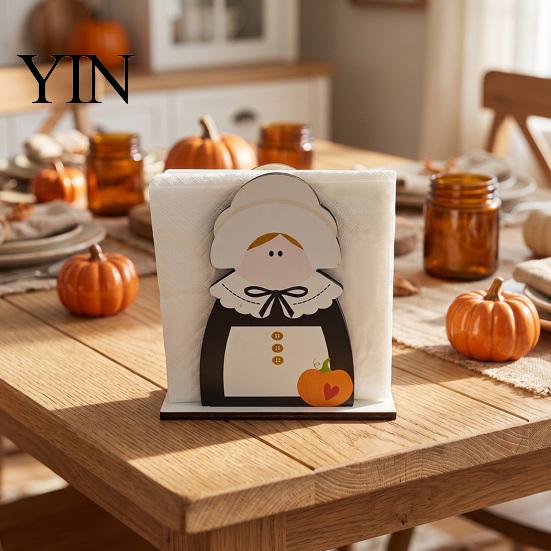 Fall Holiday Dining Accessories Thanksgiving Gnome Turkey Napkin Holder, Wooden Table Storage Rack, Kitchen Counter Organizer Autumn Tabletop