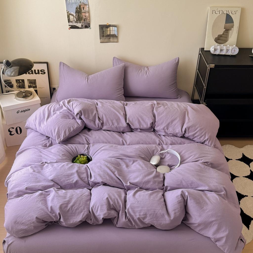 new solid color washed cotton four-piece set Shuangpin student dormitory single bedding three-piece set