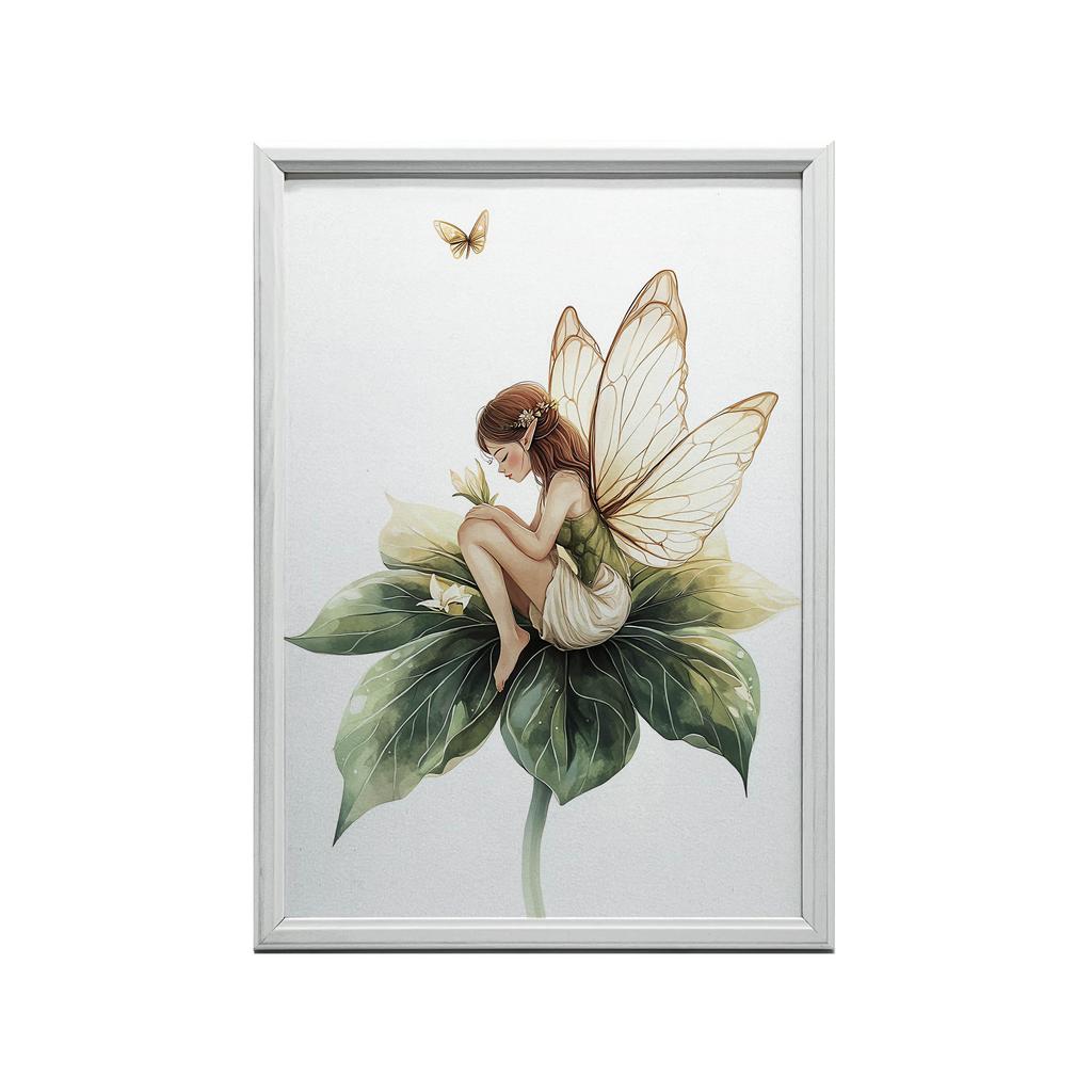 Poster Magic Fairy On Green Leaf Poster Magic Fairy On Green Leaf, 70X100 Cm, Frameless, Premium Canvas On Stretcher