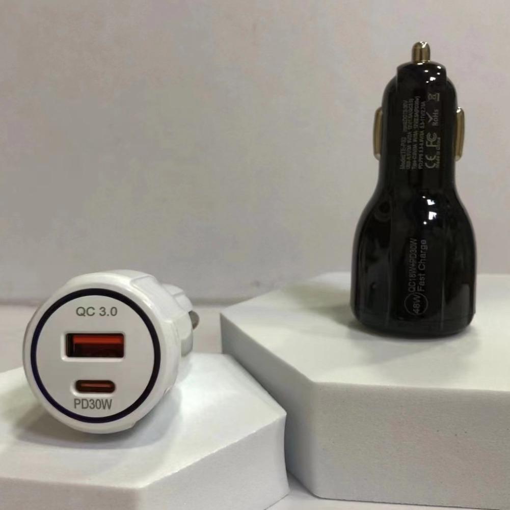 QC 3.0 & PD 12W 30W 2 Ports Car Charger Fast Charging Car Cigarette Lighter Flash Charge For Phones Car Adapter Socket