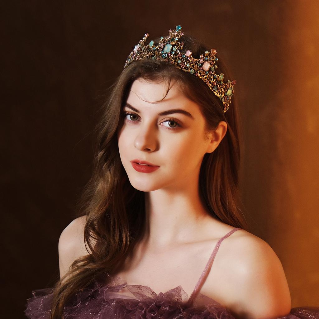 European Fashion Baroque Round Crown Half Crown Color Classic Catwalk Queen Crown Wedding Bride Wedding Dress Headwear