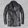 Chinese Size Long Jacket Men Genuine Leather Wind Coat Classic Black Plus Size Cowhide Jacket Casual Leather Cloth