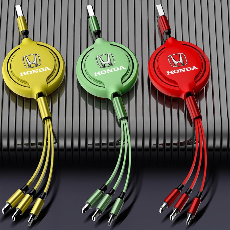 1Pcs Car Mounted Telescopic Three In One Mobile Phone Charger For Honda Fit Mugen Insight Type S R VTEC DOHC Modulo Vezel Legend RR Si