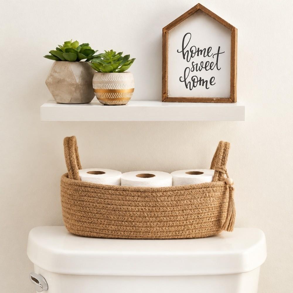 Woven Desktop Organizer Handheld Toy Storage Basket Toilet Paper Holder Home Bathroom Accessories