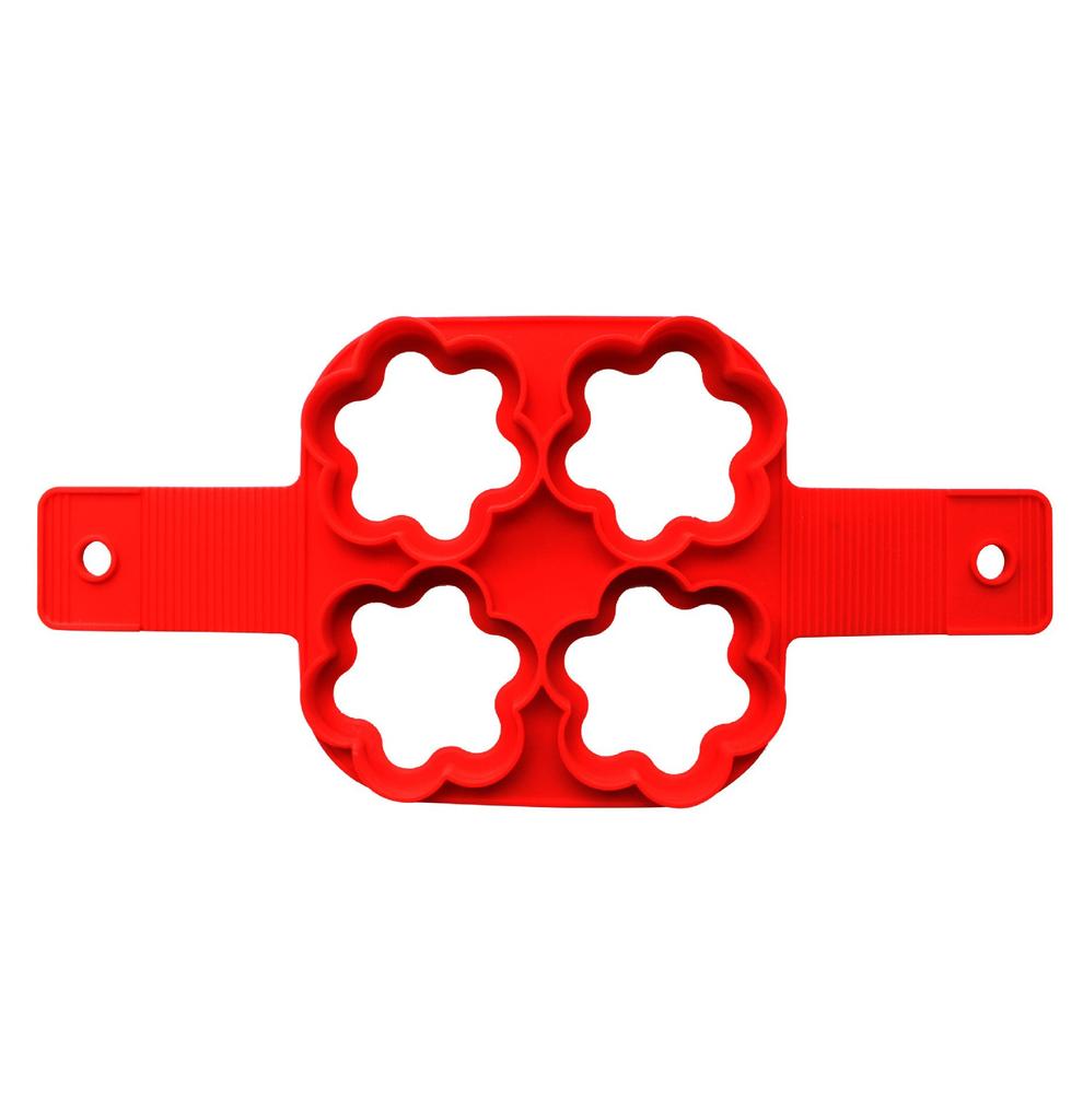 4-Cavity Silicone Pancake Mold Set - Heart/Flower/Square Shapes Egg Ring Non-Stick Baking Tool Cooking Accessories