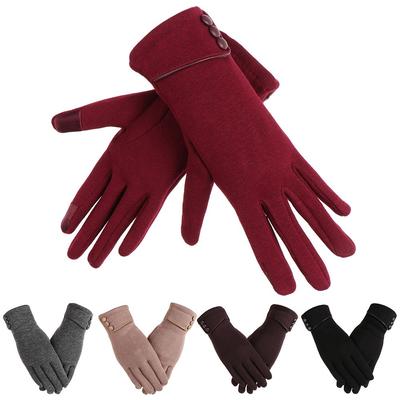 Women Thicken Windproof Touch Screen Gloves Skiing Gloves Plus Velvet Driving Mittens
