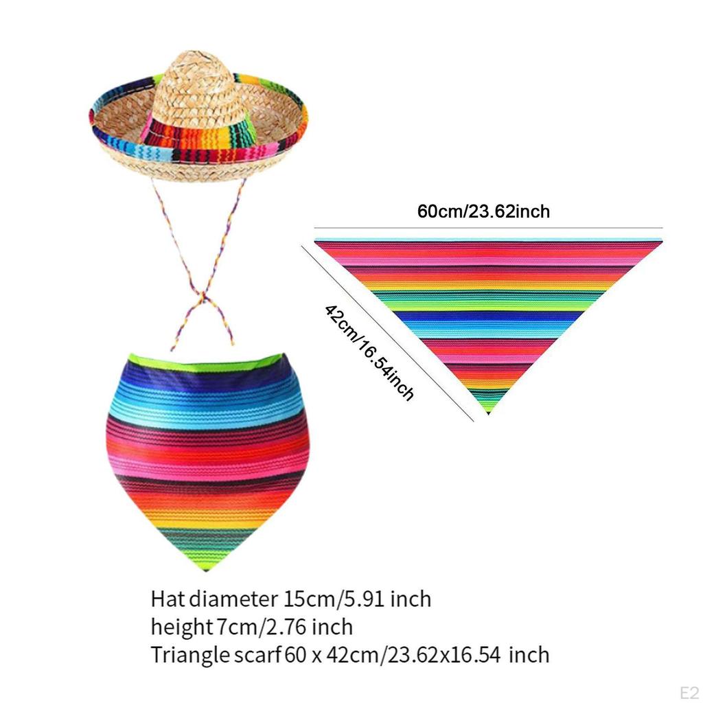 Sombrero for Dogs, Straw Hat, Mexican Bandana, Funny Cute Photo Props Costume, Pet Triangle Bib