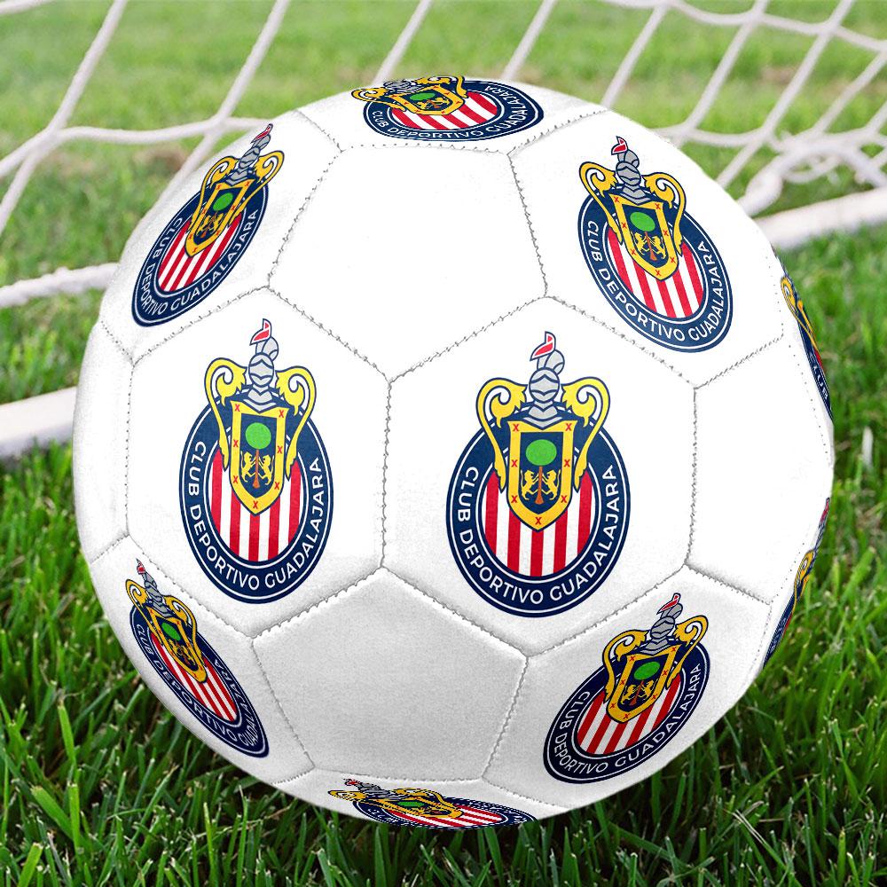 CD Guadalajara Size 5 Soccer Ball, Machine-Stitched PVC, Durable & High Bounce, All Ages Fit, fan merchandise, matches & outdoor use.