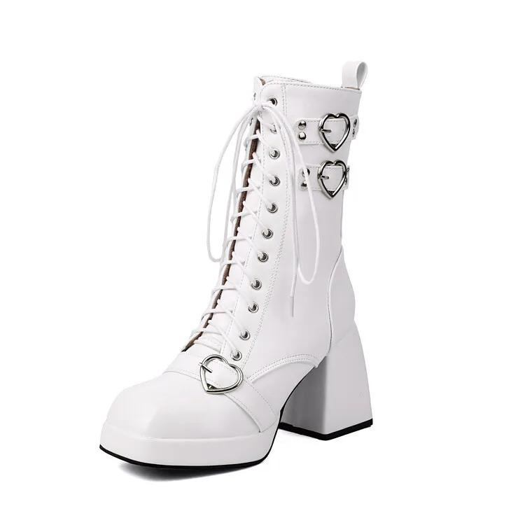 

Fashion New Retro Cross Strap Belt Buckle Metal Rivet Short Boots European American Casual Punk Style Thick Heel Motorcycle Boots 34-46 34