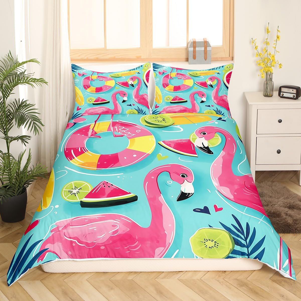 Undersea Cartoon Pattern Duvet Cover Hawaiian Style Undersea Animal Adventure Quilt Cover For Teen Boys Girls Room Decor 3 Pcs EU Single(135*200cm)3pcs