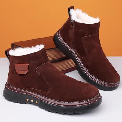Stivali da uomo spessi e caldi in pelle, scarpe da uomo invernali, stivali da neve alti da uomo, scarpe casual con pelliccia e stivaletti in velluto da uomo