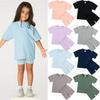 Summer Simple Cotton Linen Two-Piece Set: Breathable Short Sleeve and Shorts for Boys and Girls